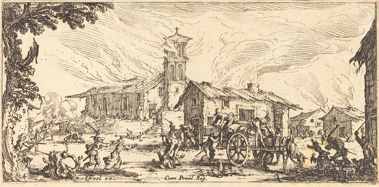 Kylän tuhoaminen ja polttaminen tekijältä Jacques Callot