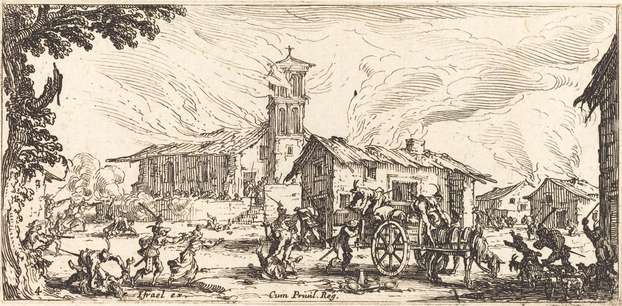 Kylän tuhoaminen ja polttaminen tekijältä Jacques Callot