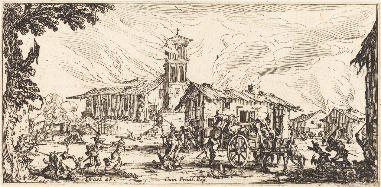 Kylän hävittäminen ja polttaminen tekijältä Jacques Callot