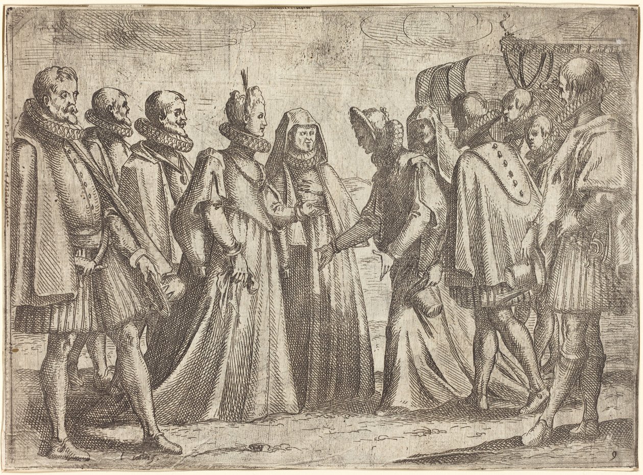 Vastaanotto Mantovassa [oikealla], 1612. tekijältä Jacques Callot