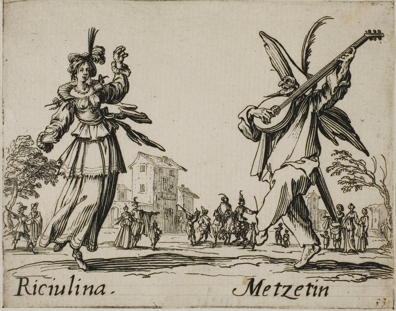 Riciulina - Metzetin, levy 8, Balli di Sfessania -lehti tekijältä Jacques Callot