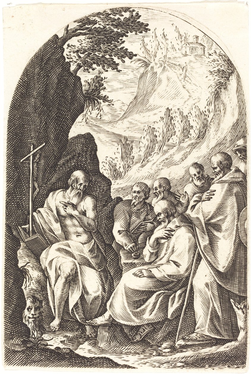 Pyhä Hieronymus opastamassa opetuslapsiaan autiomaassa, 16081611. tekijältä Jacques Callot