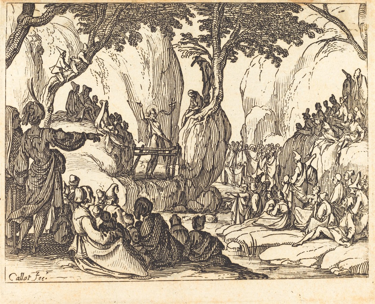 Pyhä Johannes saarnaamassa autiomaassa. tekijältä Jacques Callot