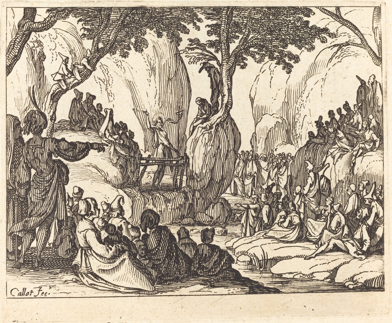 Pyhä Johannes saarnaamassa autiomaassa tekijältä Jacques Callot