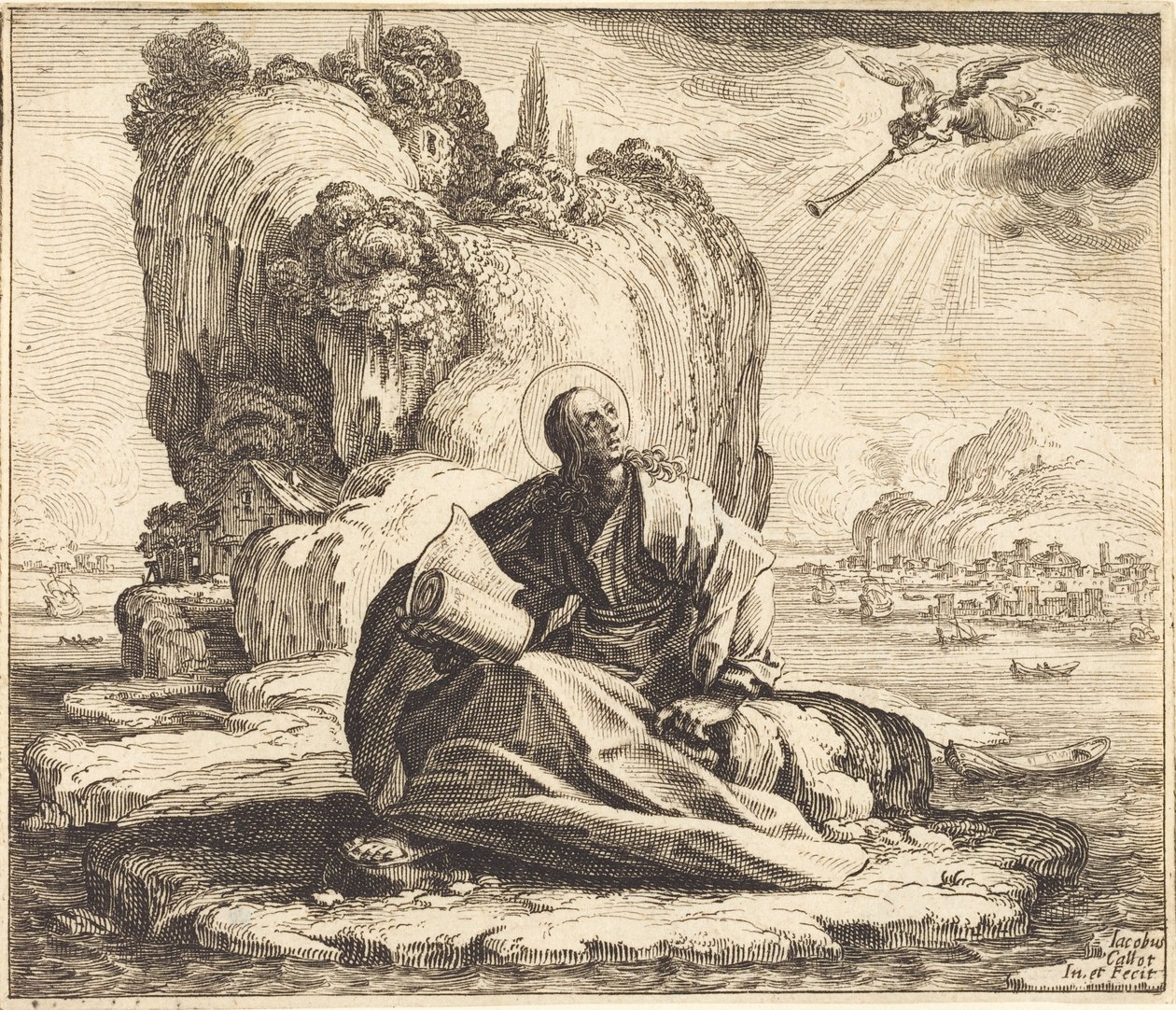 Pyhä Johannes Patmoksen saarella tekijältä Jacques Callot