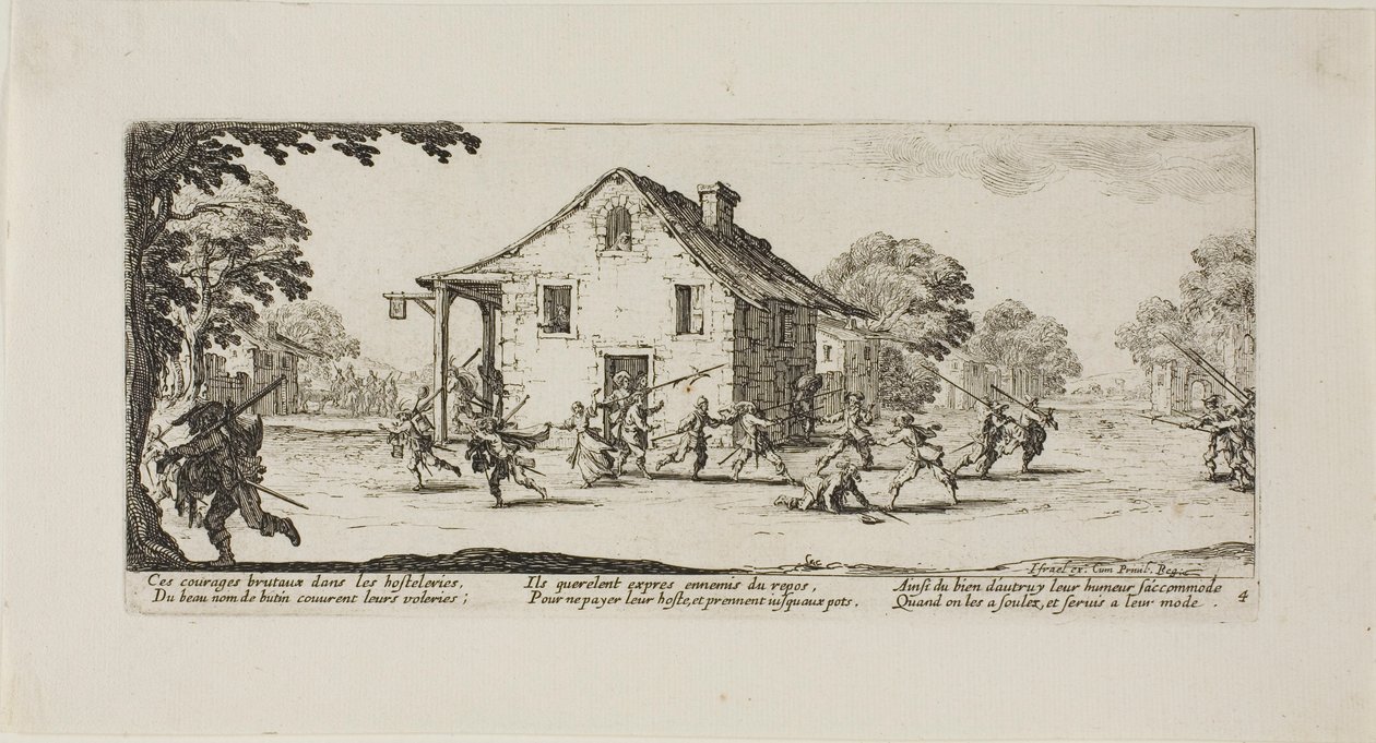 Ryöstökohtaus, levy neljä teoksesta The Miseries of War (Sodan kurjuudet) tekijältä Jacques Callot