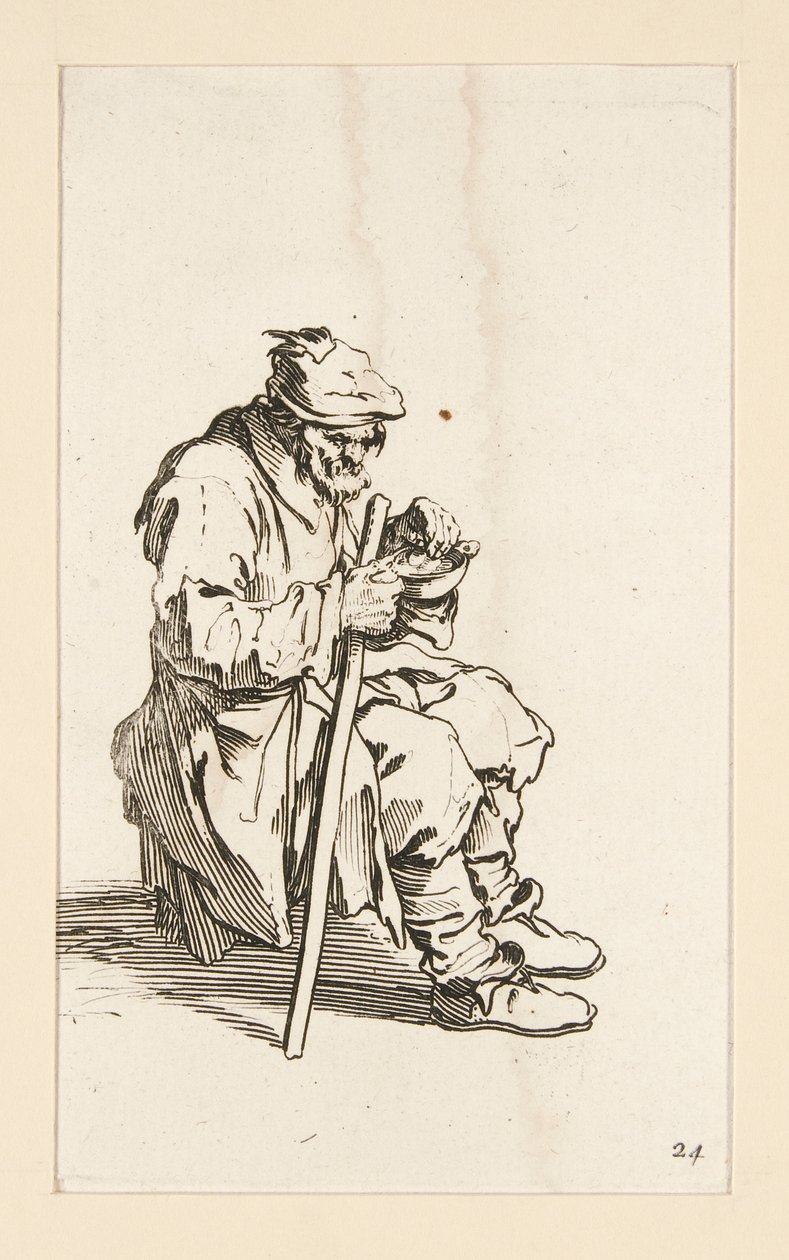 Istuu kerjäläinen, syö, The Beggarsista tekijältä Jacques Callot