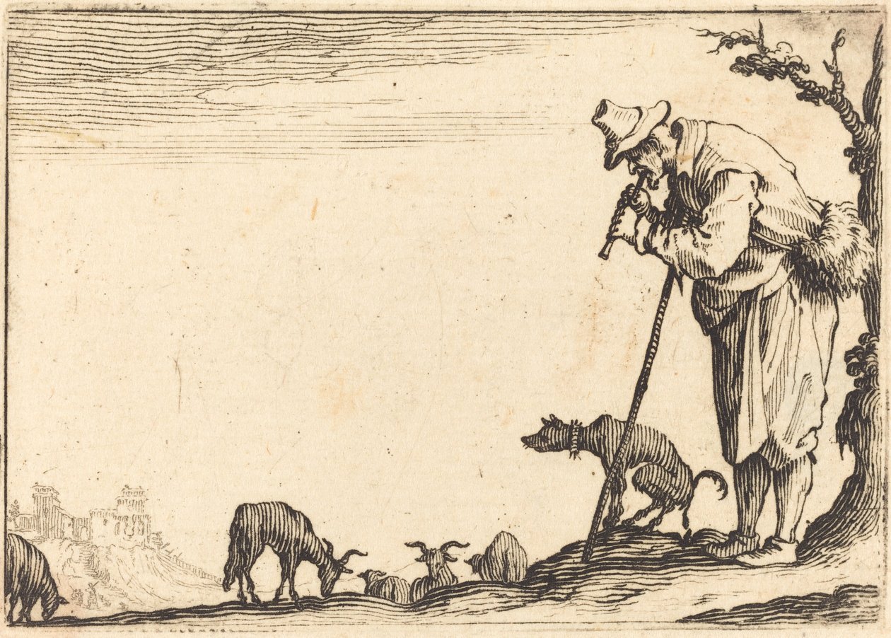 Paimen soittaa huilua tekijältä Jacques Callot
