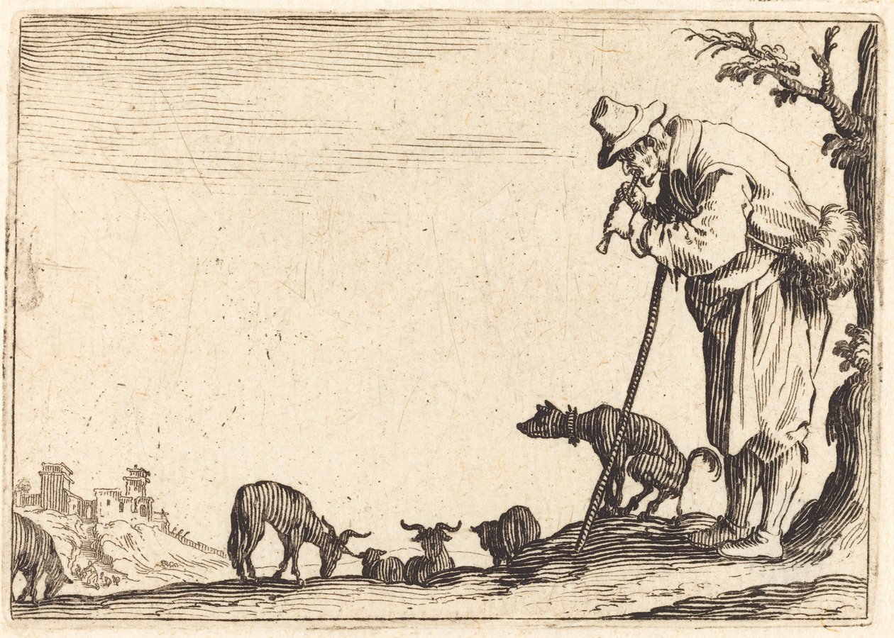 Paimen soittaa huilua tekijältä Jacques Callot