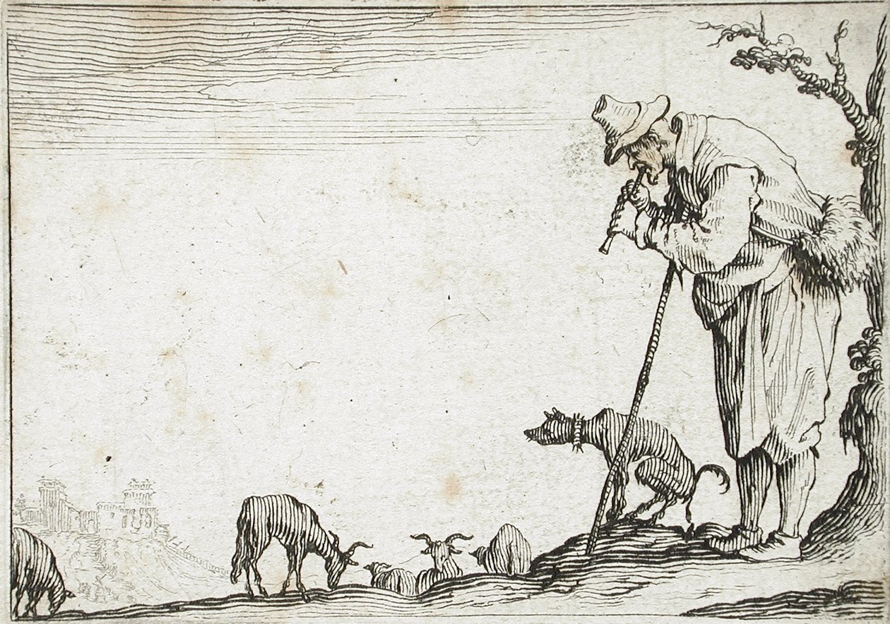 Huilua soittava paimen tekijältä Jacques Callot