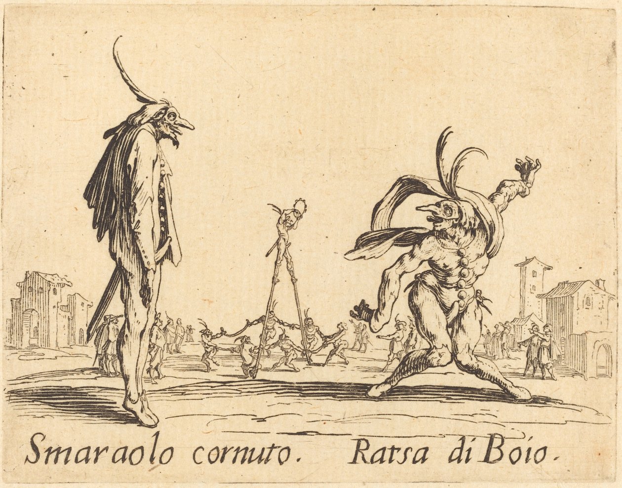 Smaralo Cornuto ja Ratsa di Boio tekijältä Jacques Callot