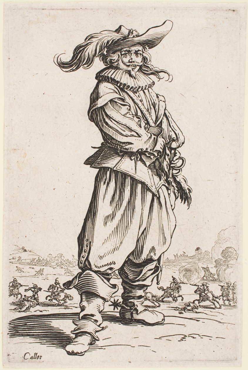 Sotilas höyhenhatussa sarjasta "The Nobility of Lorraine" tekijältä Jacques Callot
