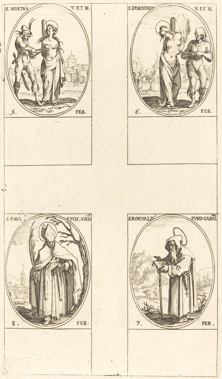 St. Agatha; St. Dorothy; Pyhä Romuald Ravennalainen; St. Paul, Verdunin piispa tekijältä Jacques Callot