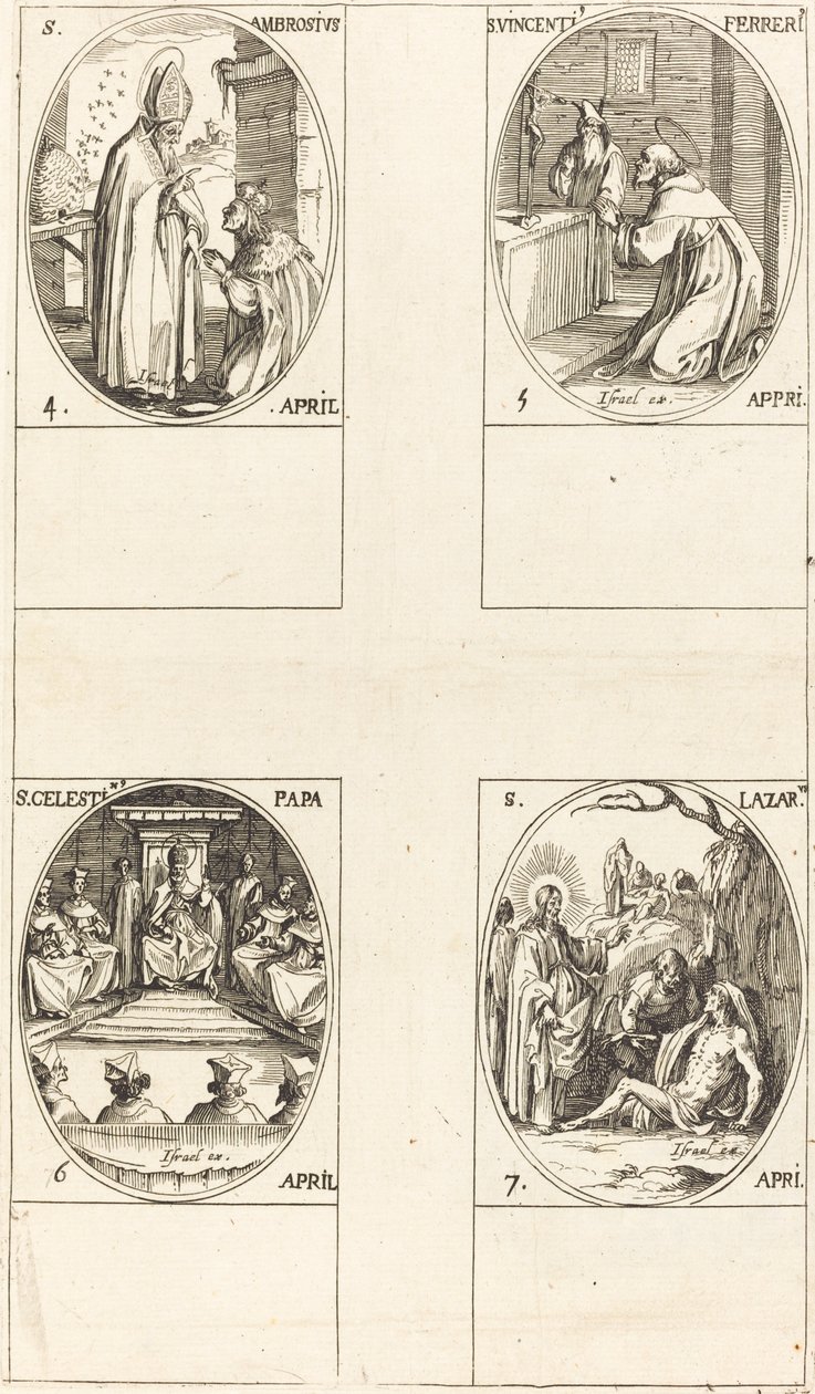 St. Ambrose; St. Vincent Ferrer; St. Celestin; Pyhä Lasarus tekijältä Jacques Callot