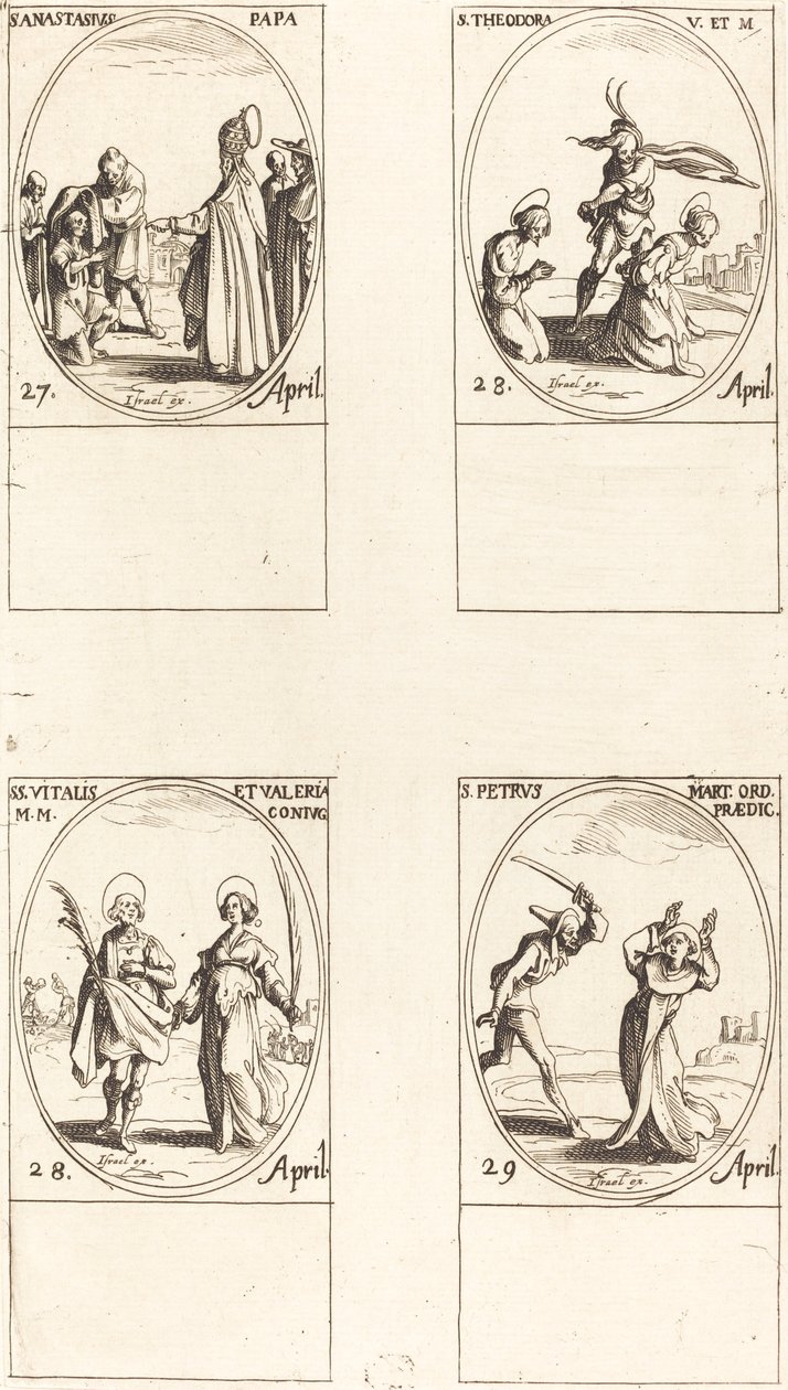 St. Anastasius, St. Theodora, St. Vitalis ja Valeria, Pyhä Pietari marttyyri. tekijältä Jacques Callot