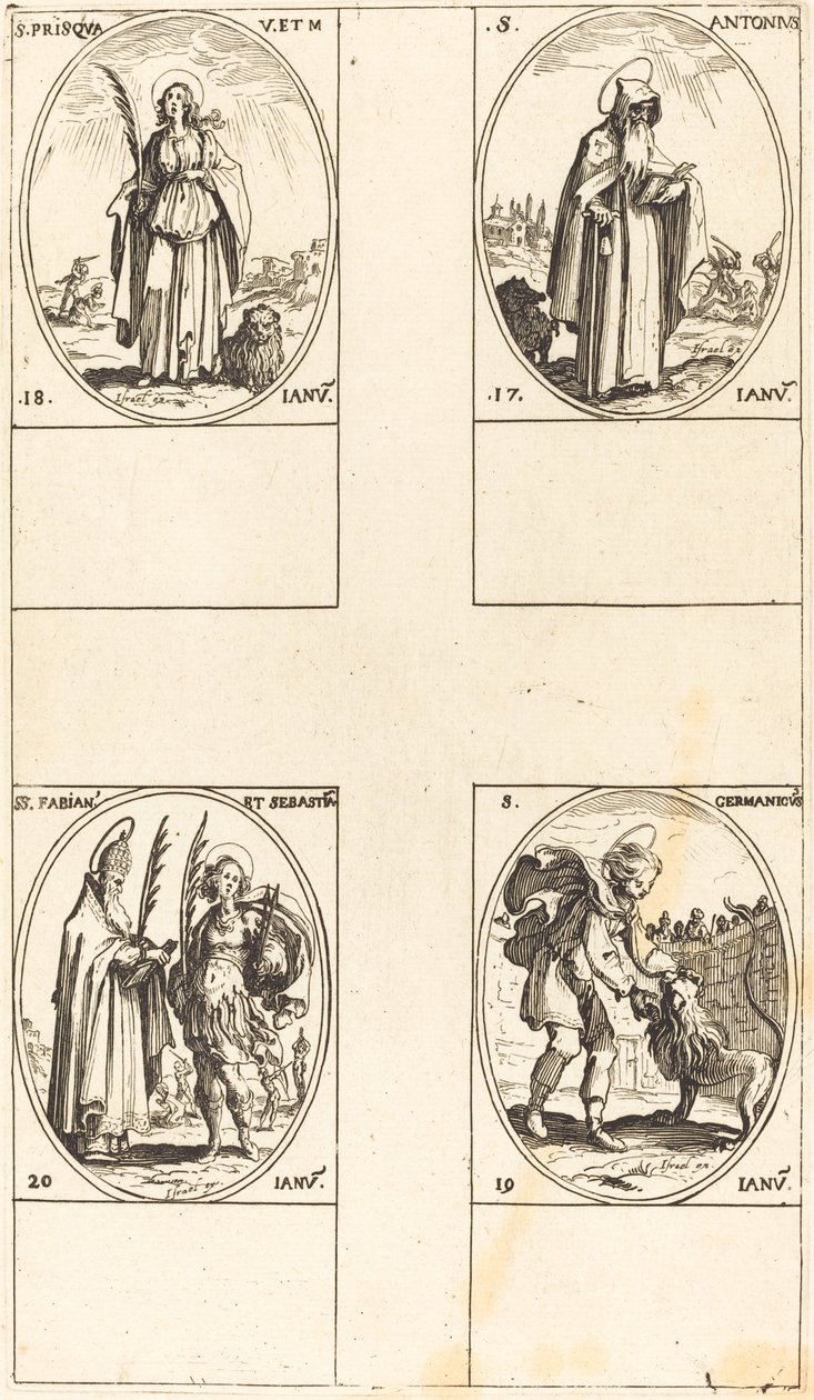 St. Anthony; St. Prisca; St. Germanicus; Sts. Fabian ja Sebastian tekijältä Jacques Callot
