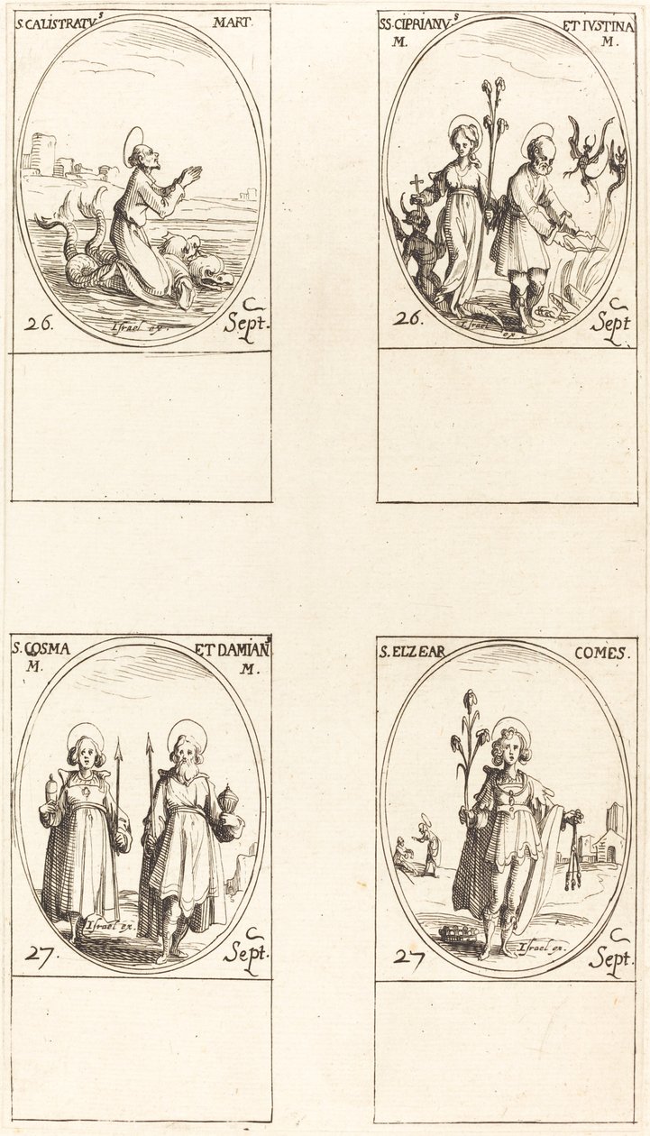 St. Calistratus, Sts. Cyprianus ja Justina, Sts. Comus ja Damian, St. Elzear, kreivi. tekijältä Jacques Callot