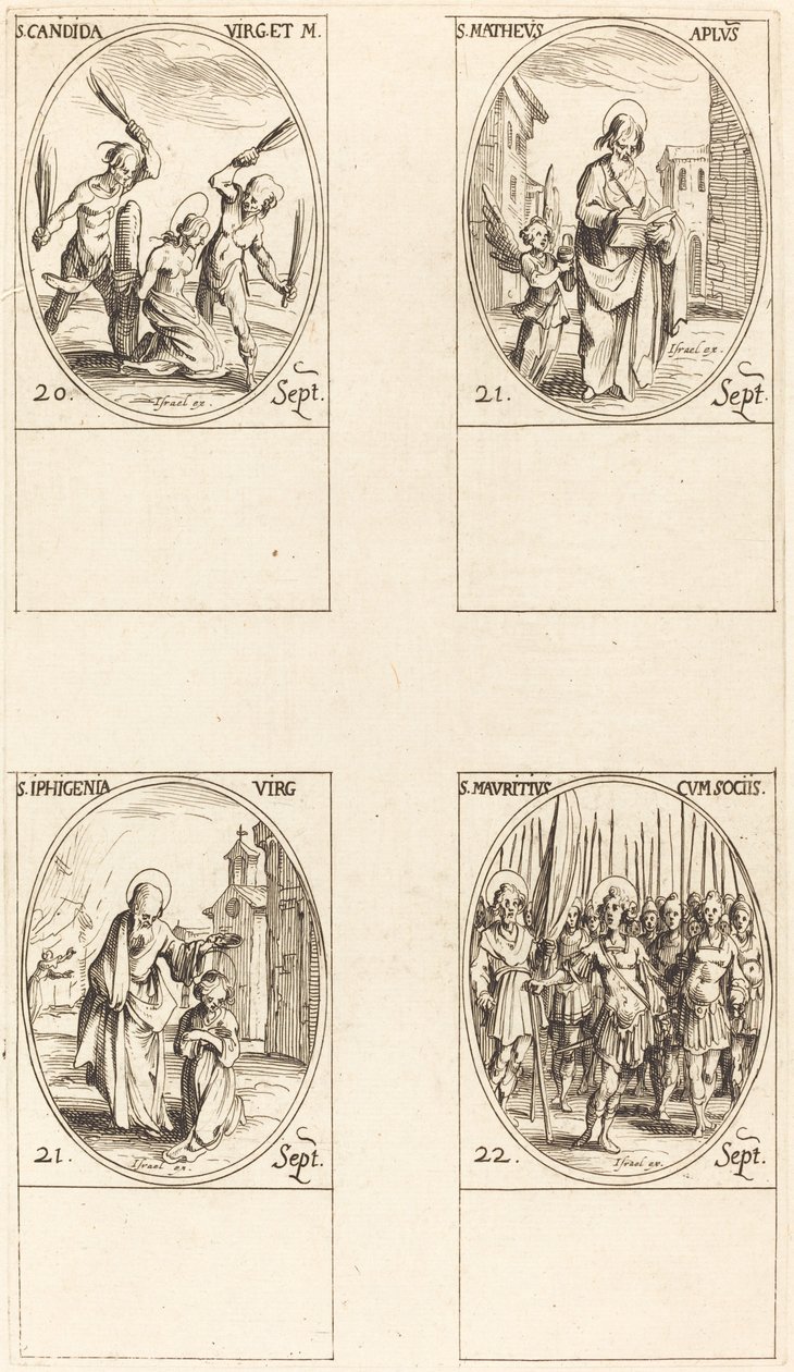 St. Canida; Pyhä Matteus; St. Ipigenia; St. Maurice ja seuralaiset tekijältä Jacques Callot