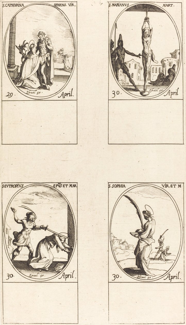 Pyhä Katariina Siena; St. Marian; St. Eutropius; Pyhä Sofia tekijältä Jacques Callot