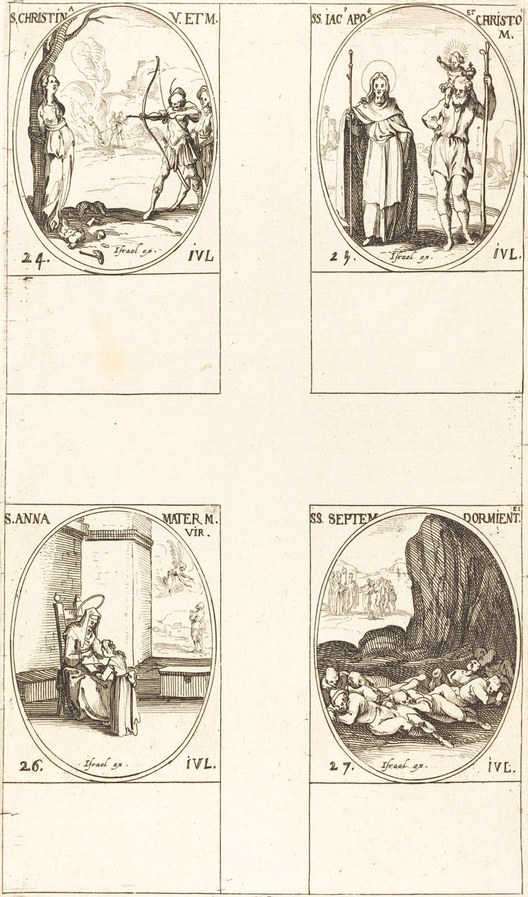 St. Christina; Pyhä Jaakob, apostoli ja Pyhä Kristofer; Pyhä Anna; Seven Sleepers of E tekijältä Jacques Callot