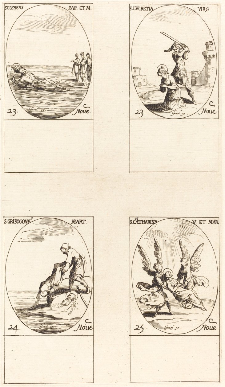 St. Clement; Pyhä Lukretia; Pyhä Chrysogonus; Pyhä Katariina tekijältä Jacques Callot