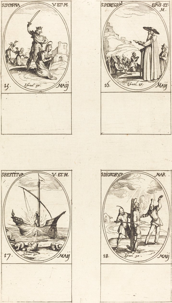 St. Dympna; St. Pyhiinvaeltaja; St. Kunnostettu; St. Dioscorus tekijältä Jacques Callot
