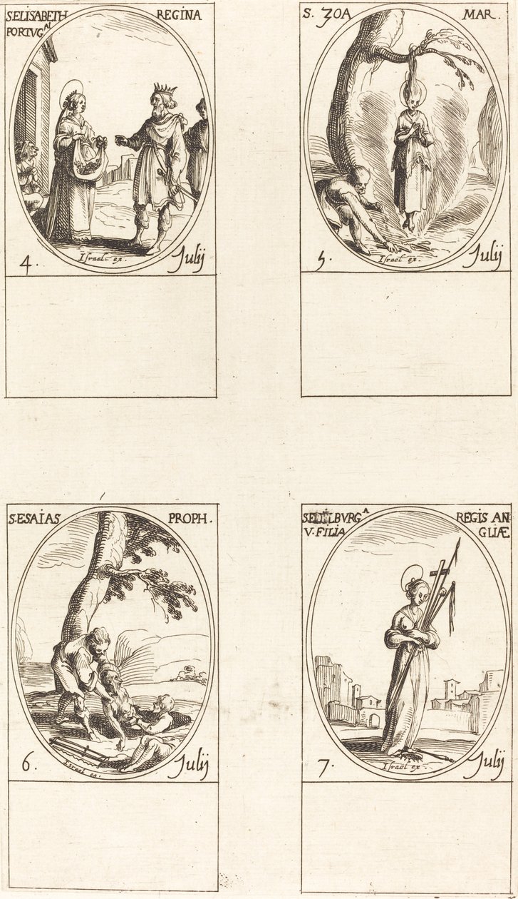 Pyhä Elizabeth Portugali; St. Zoe; Pyhä Jesaja, profeetta; St. Edelburge tekijältä Jacques Callot