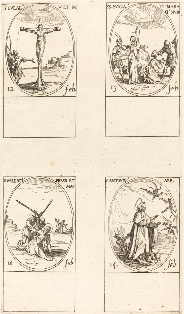 St. Eulalia; St. Fusca ja Maura; St. Valentine; St. Anthony tekijältä Jacques Callot