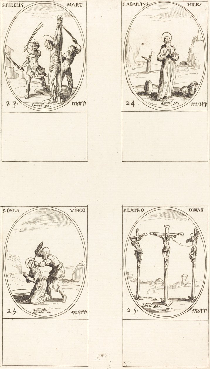 St. Uskollinen; St. Agapetus; St. Dula; St. Varas Dimas tekijältä Jacques Callot
