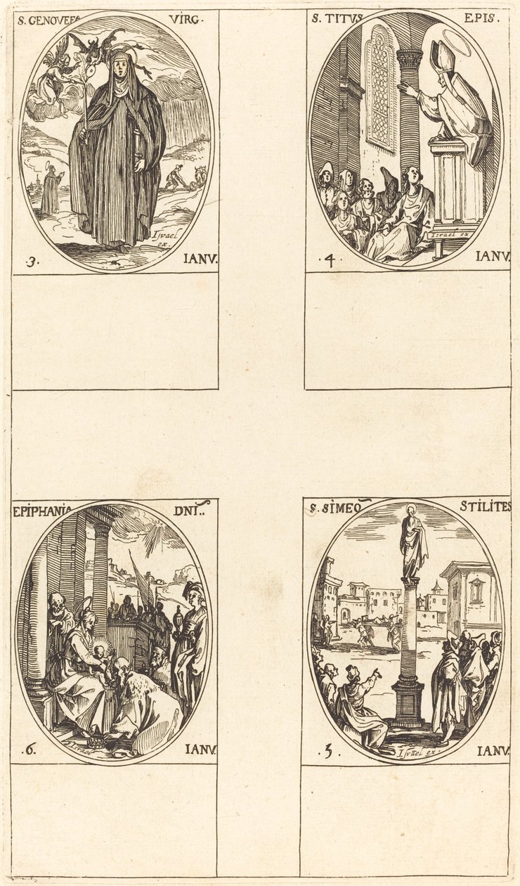 St. Genevieve; St. Titus; St. Simeon Stylites; loppiainen tekijältä Jacques Callot