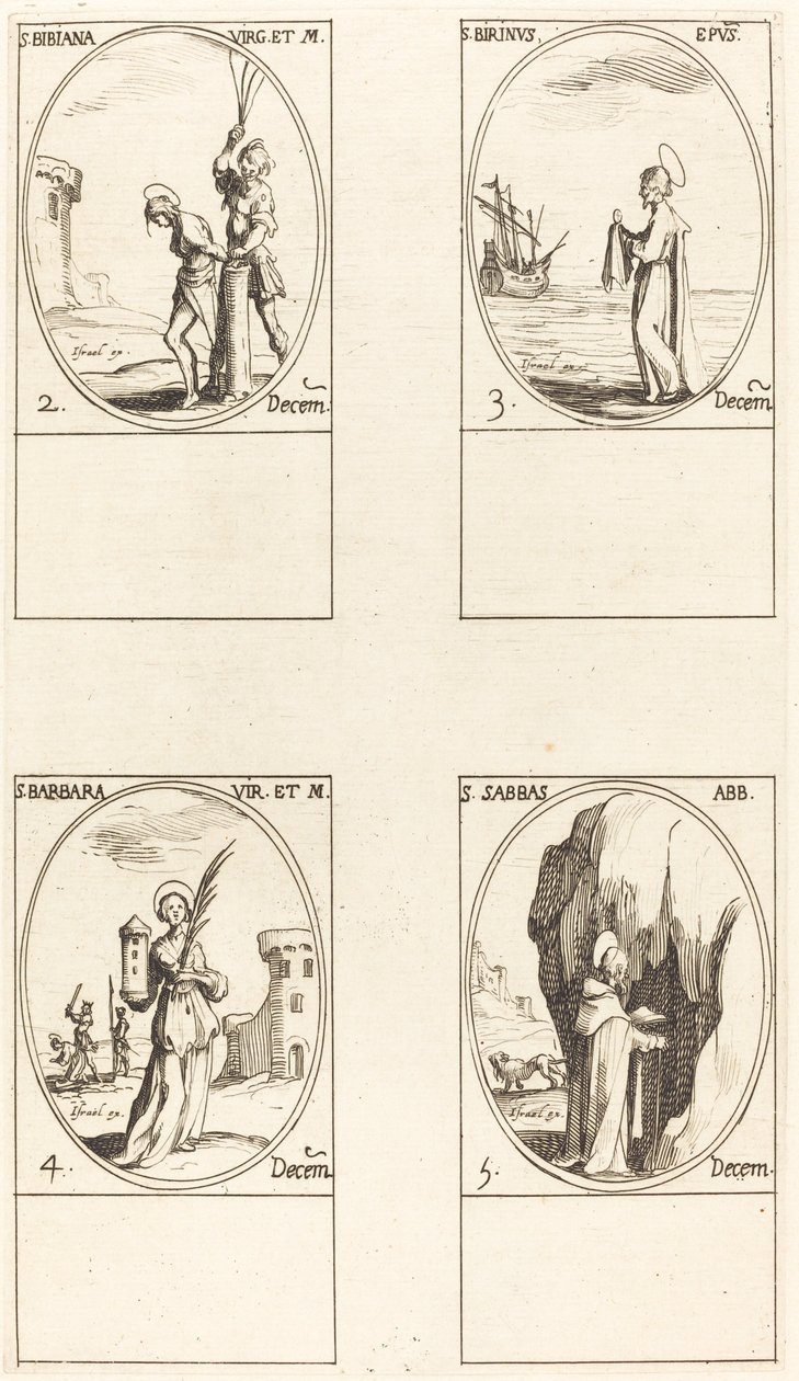 St. Irene & Companions; St. Kristillinen; Pyhät Ananias, Azaria ja Misael; St. Florian & tekijältä Jacques Callot