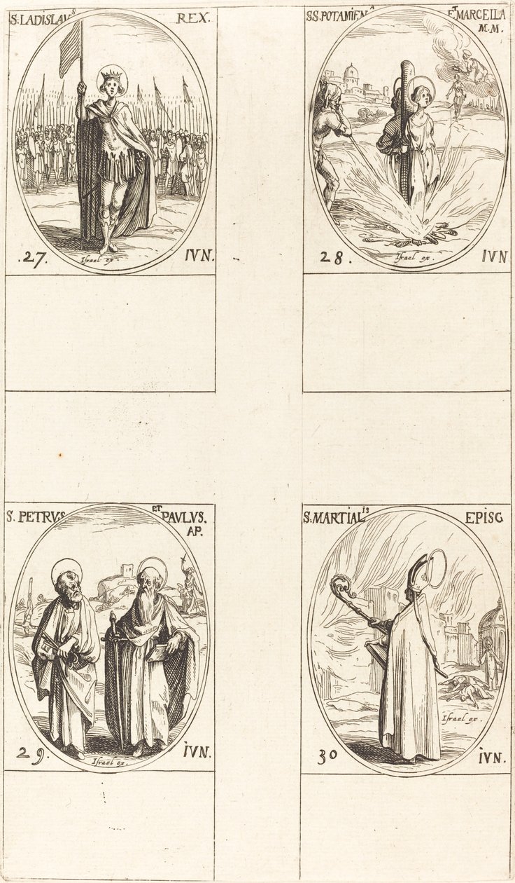 St. Ladislas, St. Potamiana ja Marcella, Sts. Pietari ja Paavali, apostolit, St. Martial. tekijältä Jacques Callot