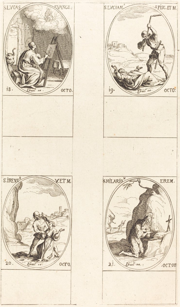 Pyhä Luukas; St. Lucian; St. Irene; Pyhä Hilarion tekijältä Jacques Callot