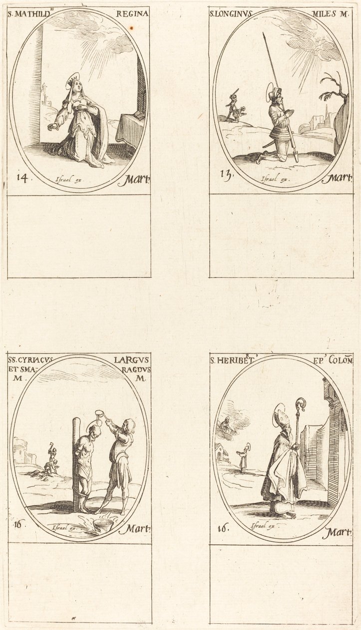 St. Matilda; St. Longinus; St. Cyriacus; St. Herbert tekijältä Jacques Callot