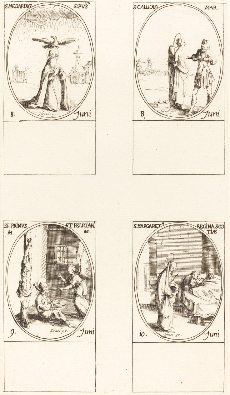 St. Medard; St. Calliopa; Sts. Primus ja Felician; St. Margaret of Scotland tekijältä Jacques Callot