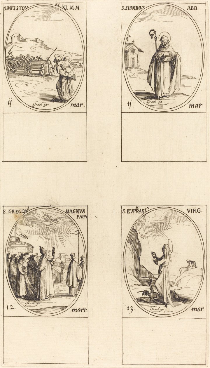 St. Meliton; St. Firminus; Pyhä Gregorius Suuri; Pyhä Eufrasia tekijältä Jacques Callot