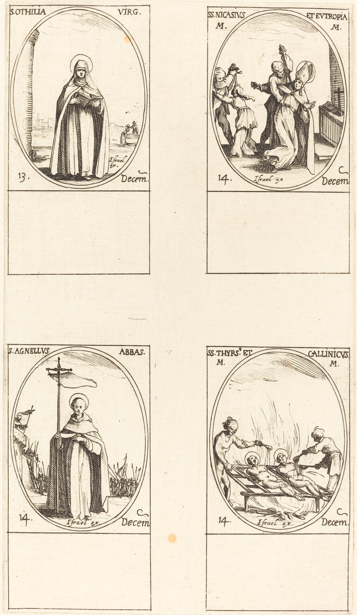 St. Othilia; Sts. Nikasius ja Eutropia; St. Agnelus; Sts. Thyrs
