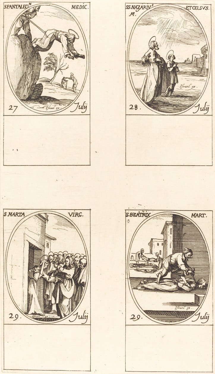 St. Pantaleon; Sts. Nazarius ja Celsus; St. Martha; Pyhä Beatrice tekijältä Jacques Callot