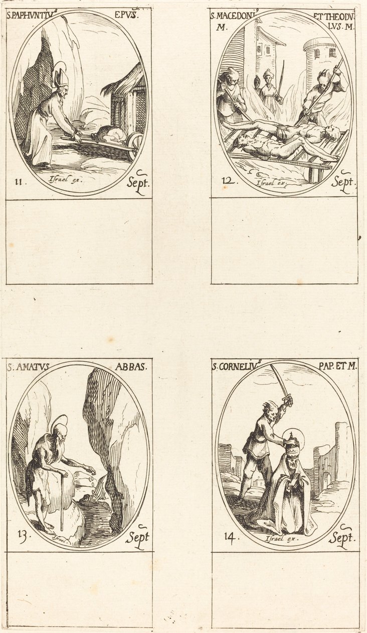 St. Paphnutius; Pyhät Makedonius ja Theodulus; St. Rakastettu; St. Cornelia tekijältä Jacques Callot