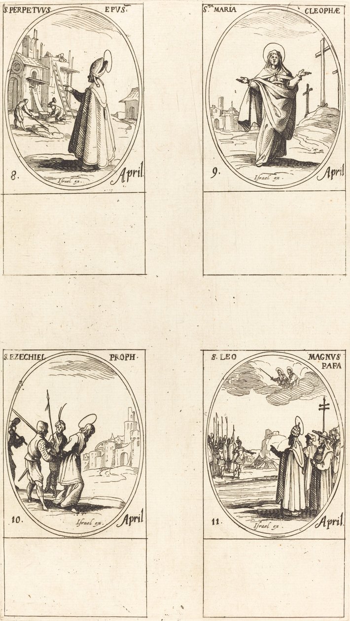 St. Perpetuus; Pyhä Maria Kleofas; St. Hesechiel; Pyhä Leo Suuri tekijältä Jacques Callot