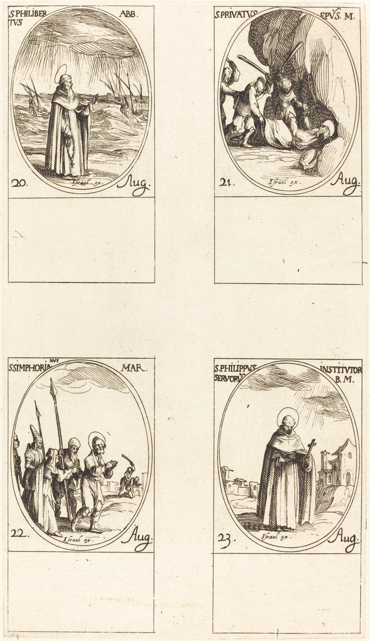 St. Philibert, apotti; St. Privatus; St. Symphorian; Pyhä Filippus tekijältä Jacques Callot