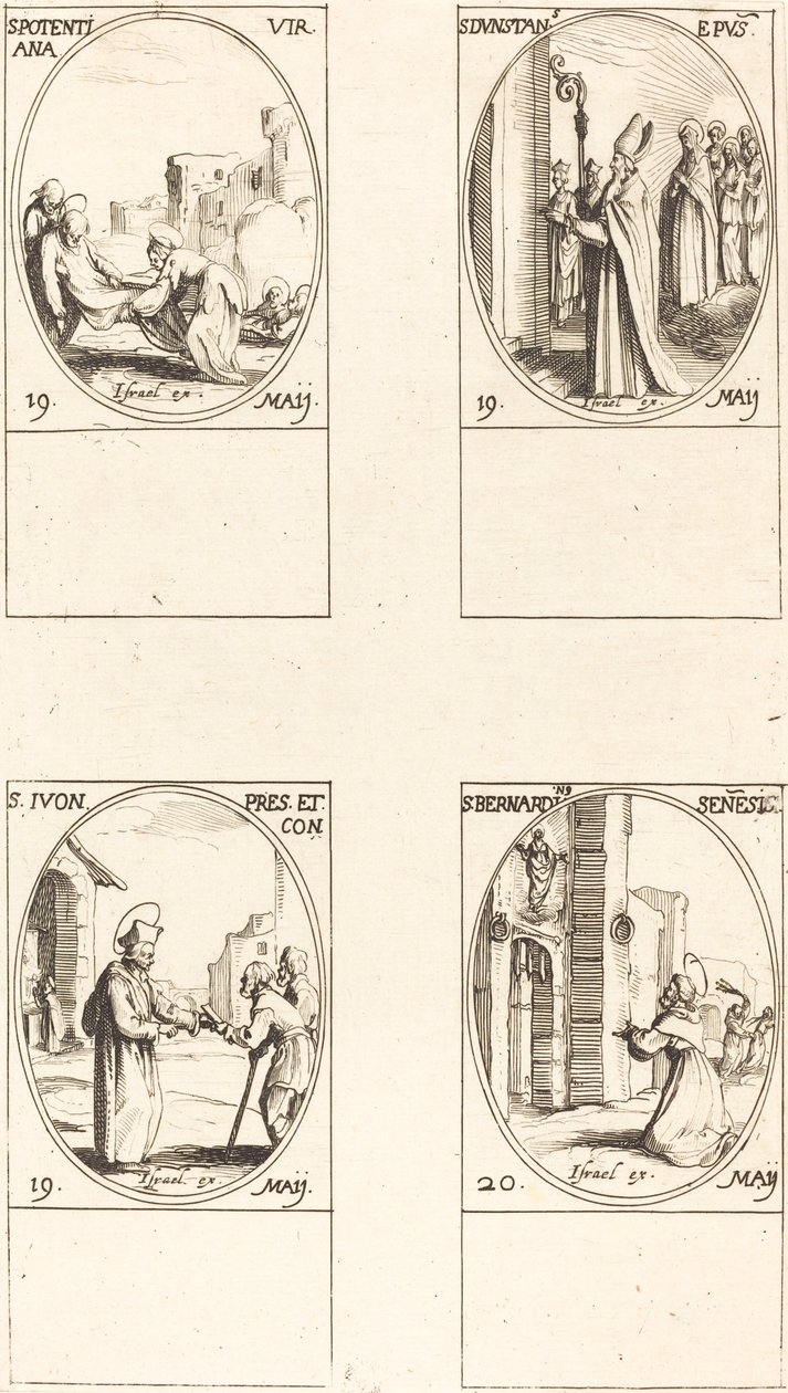 St. potentiaali; St. Dunstan; St. Yves; St. Bernardinus Sienasta tekijältä Jacques Callot