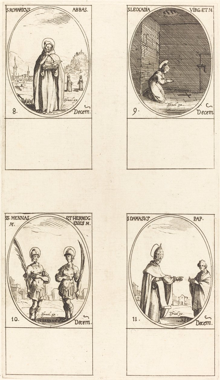 St. Romaricus; St. Leocadia; Sts. Mennas ja Hermogenes; Pyhä Damasus tekijältä Jacques Callot