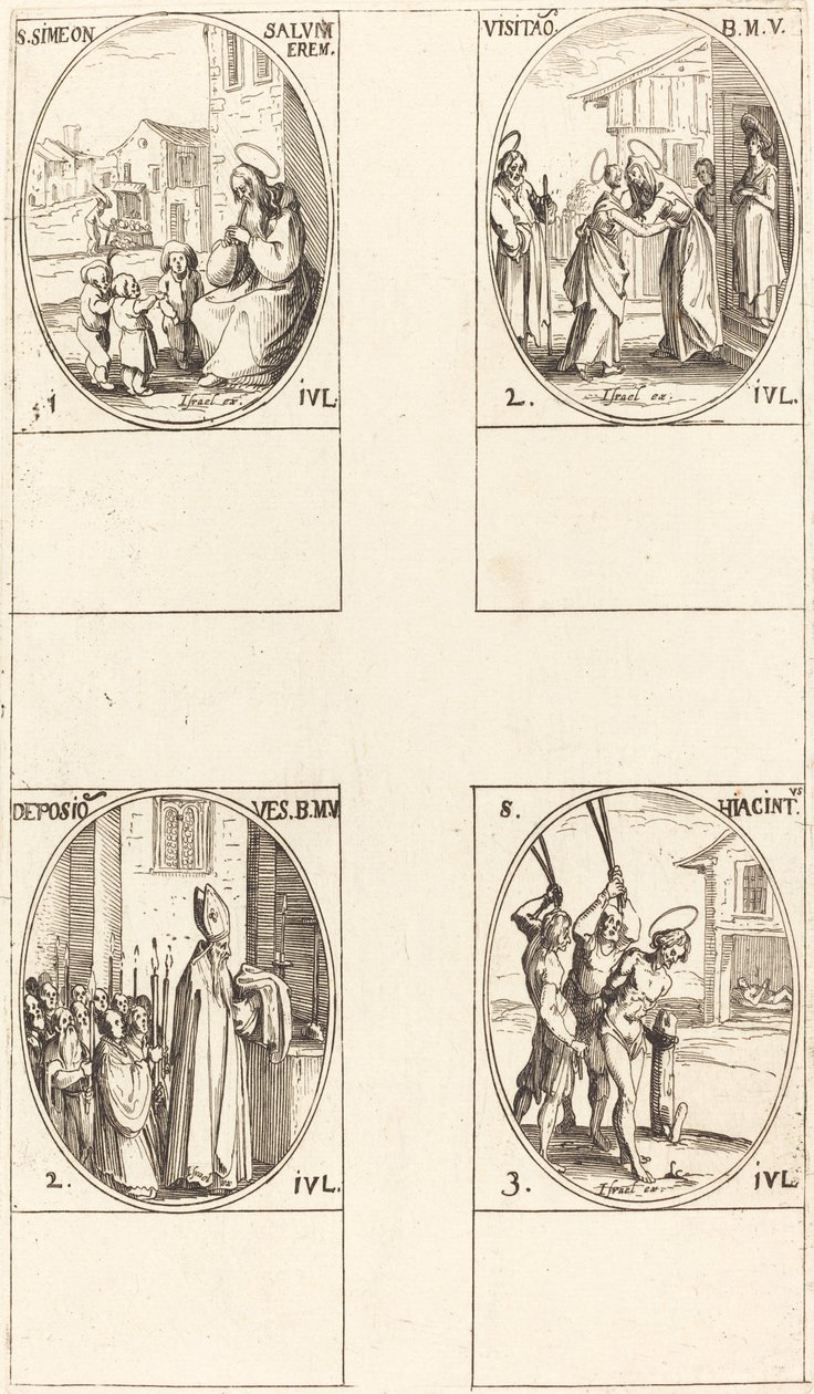 St. Simeon Salus; Vierailu; Neitsyen vaatteiden levittäminen; Pyhä Hiacintus tekijältä Jacques Callot
