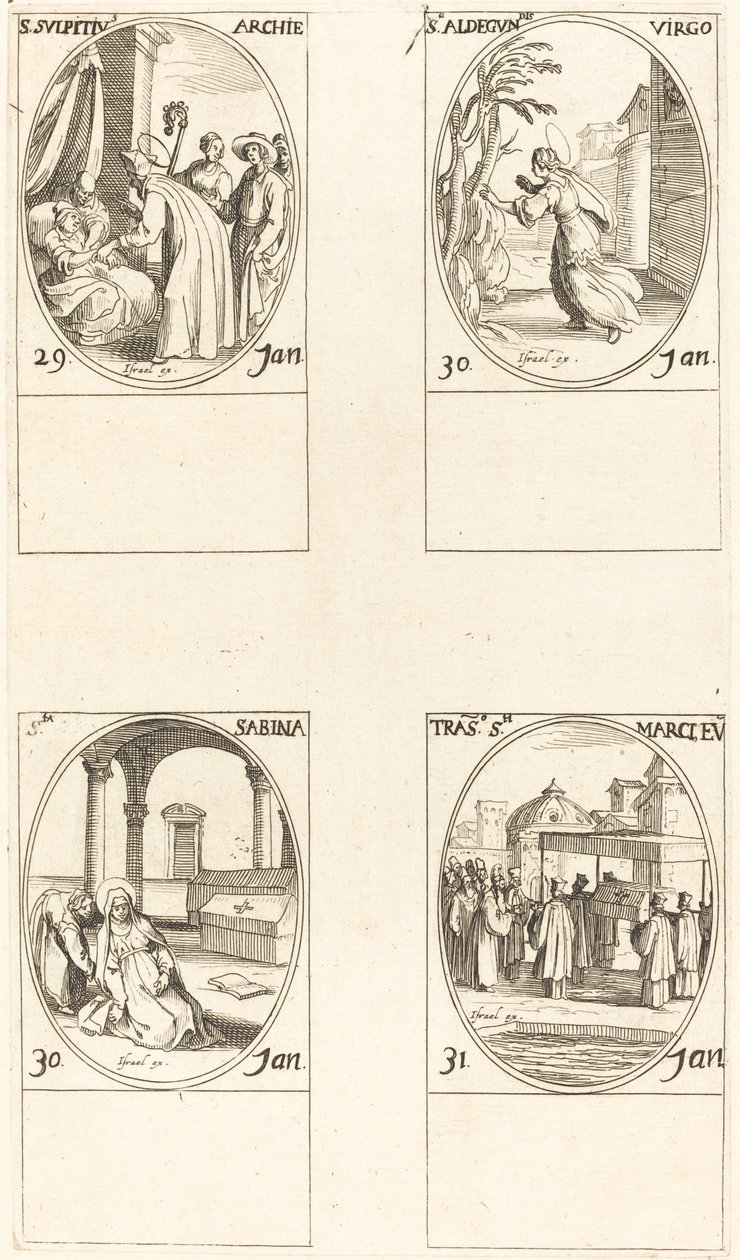 Pyhä Sulpicius; St. Aldegondes; St. Sabina; Pyhän Markuksen kutsumus tekijältä Jacques Callot