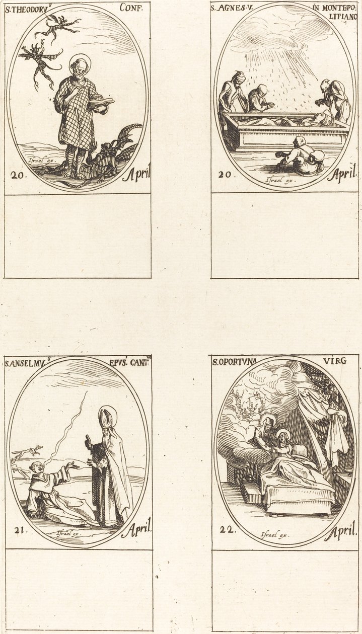 Pyhä Theodorus; Pyhä Agnes Monte Pulciano; St. Anselme, Canterburyn arkkipiispa; St tekijältä Jacques Callot