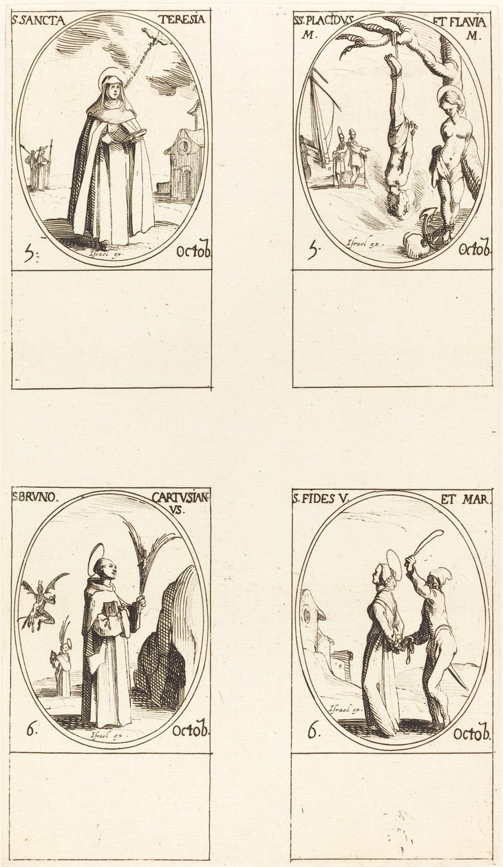 Pyhä Teresa; St. Placidus ja Flavia; St. Bruno; Pyhä usko tekijältä Jacques Callot