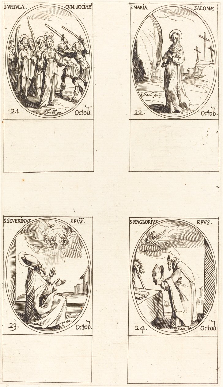 Pyhä Ursula ja seuralaiset; St. Mary Salome; St. Severinus; St. Maglorius tekijältä Jacques Callot