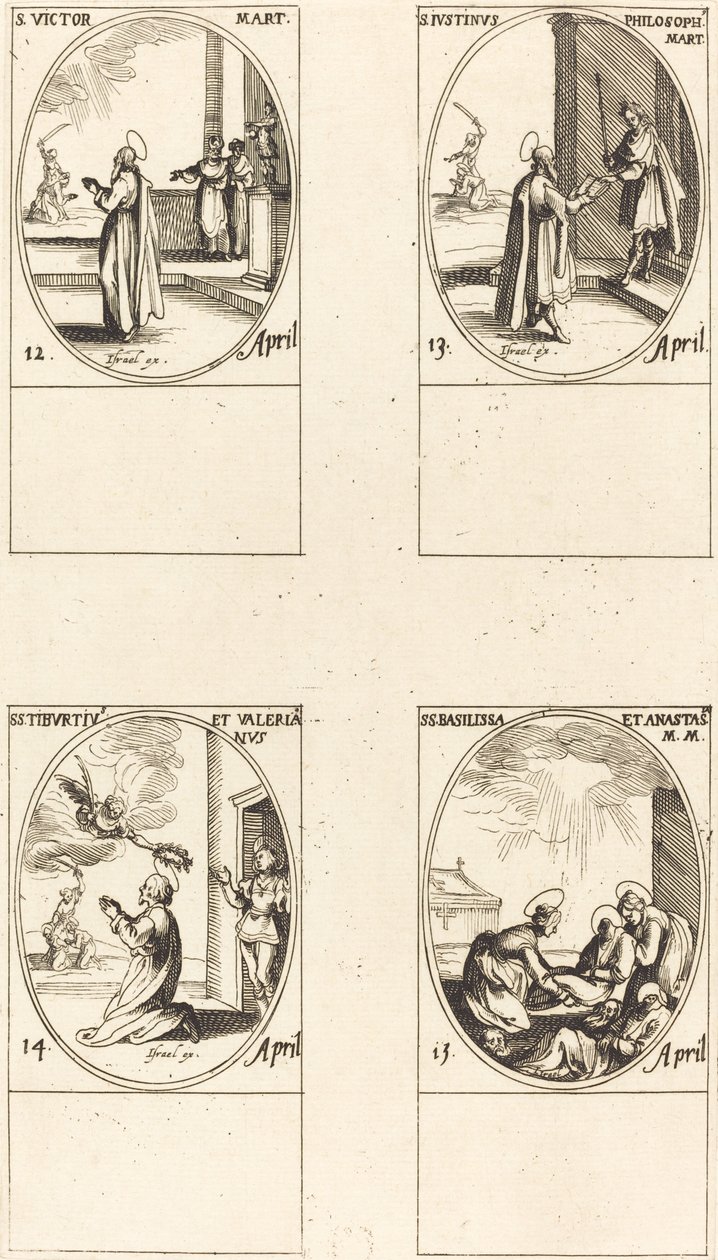 St. Victor; St. Justin; Pyhät Tiburtius ja Valerian; Pyhät Basilissa ja Anastasia tekijältä Jacques Callot