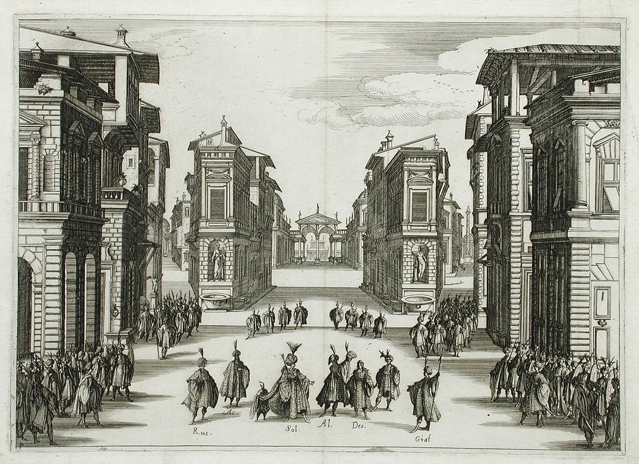 Lavastussuunnitelma teokseen "Il Solimano", 4. näytös tekijältä Jacques Callot